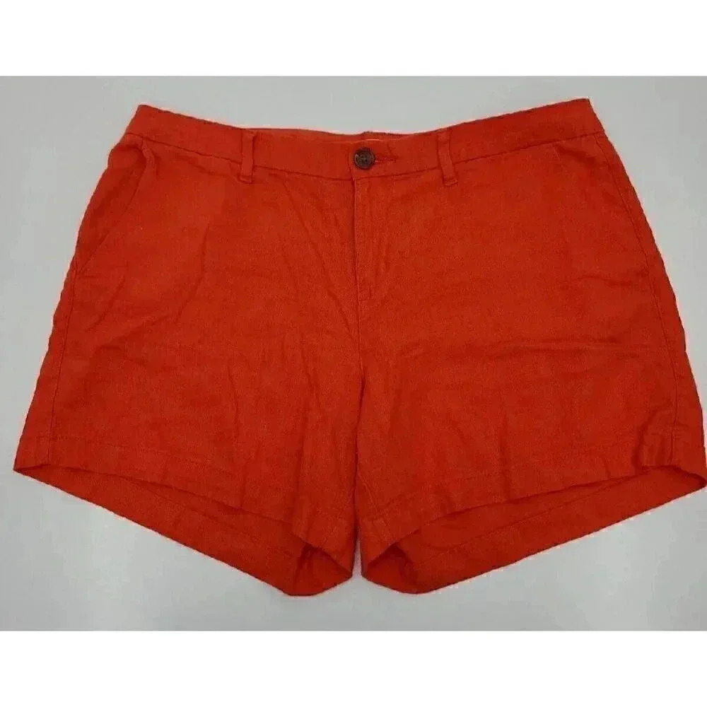 Old Navy Orange Linen Shorts Women's Size 8 Flat Front Pockets
